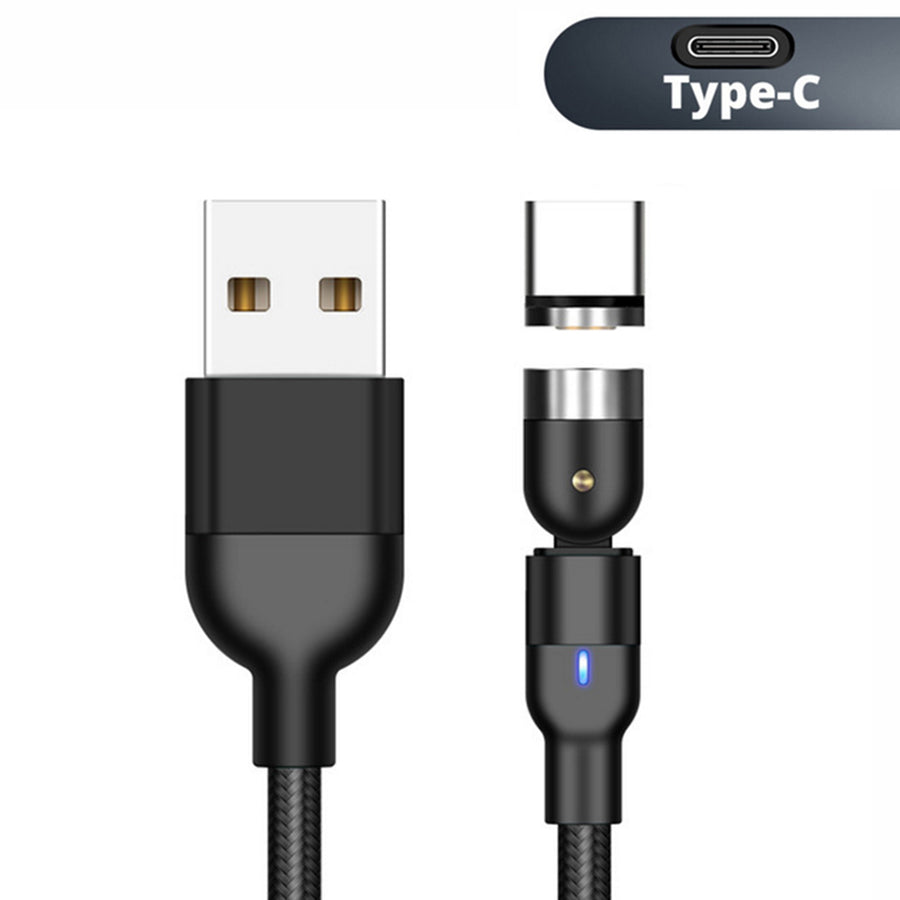 Maclean Energy MCE474 magnetische USB-C-kabel van 1 m met haakse aansluiting, in het zwart, ondersteunt Fast Charging 9V/2A, 5V/3A, met nylon omvlechting,