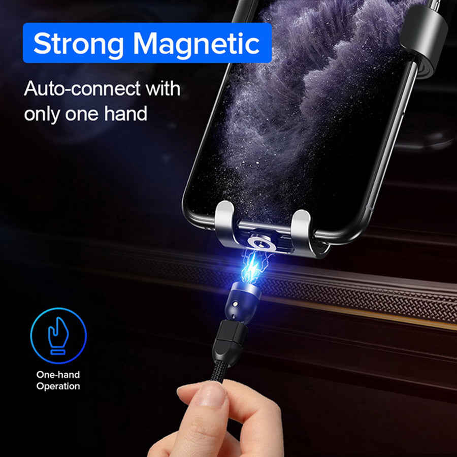 Maclean Energy MCE474 magnetische USB-C-kabel van 1 m met haakse aansluiting, in het zwart, ondersteunt Fast Charging 9V/2A, 5V/3A, met nylon omvlechting,