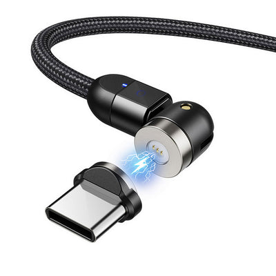 Maclean Energy MCE475 magnetische USB-C-kabel van 2 m met haakse aansluiting, in het zwart, ondersteunt Fast Charging 9V/2A en 5V/3A, met nylon omvlechting,