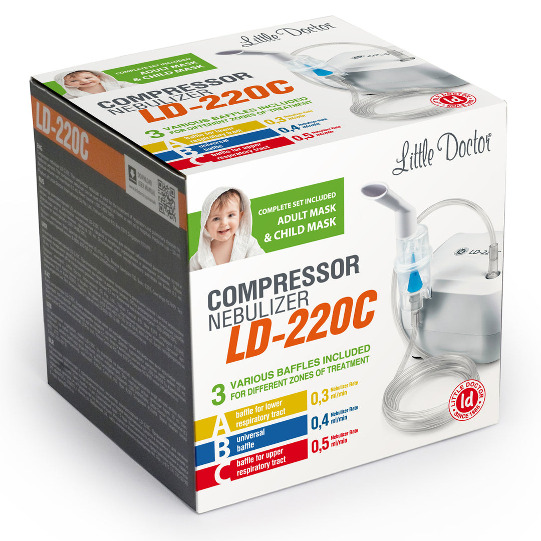 Little Doctor LD-220C Inhalator voor kinderen en volwassenen, aerosol-therapie, vernevelaar, inhalatiecompressor, 55 dB, wit