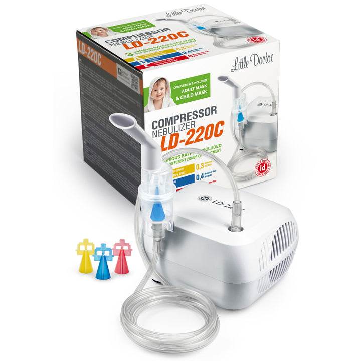 Little Doctor LD-220C Inhalator voor kinderen en volwassenen, aerosol-therapie, vernevelaar, inhalatiecompressor, 55 dB, wit