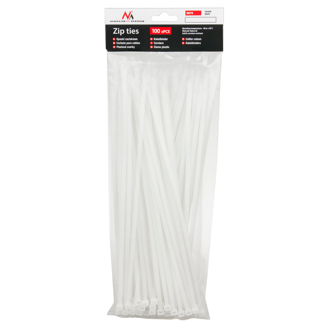 Attaches de câble Maclean MCTV-463 W (100 pièces)-3,6x250 mm - Blanc