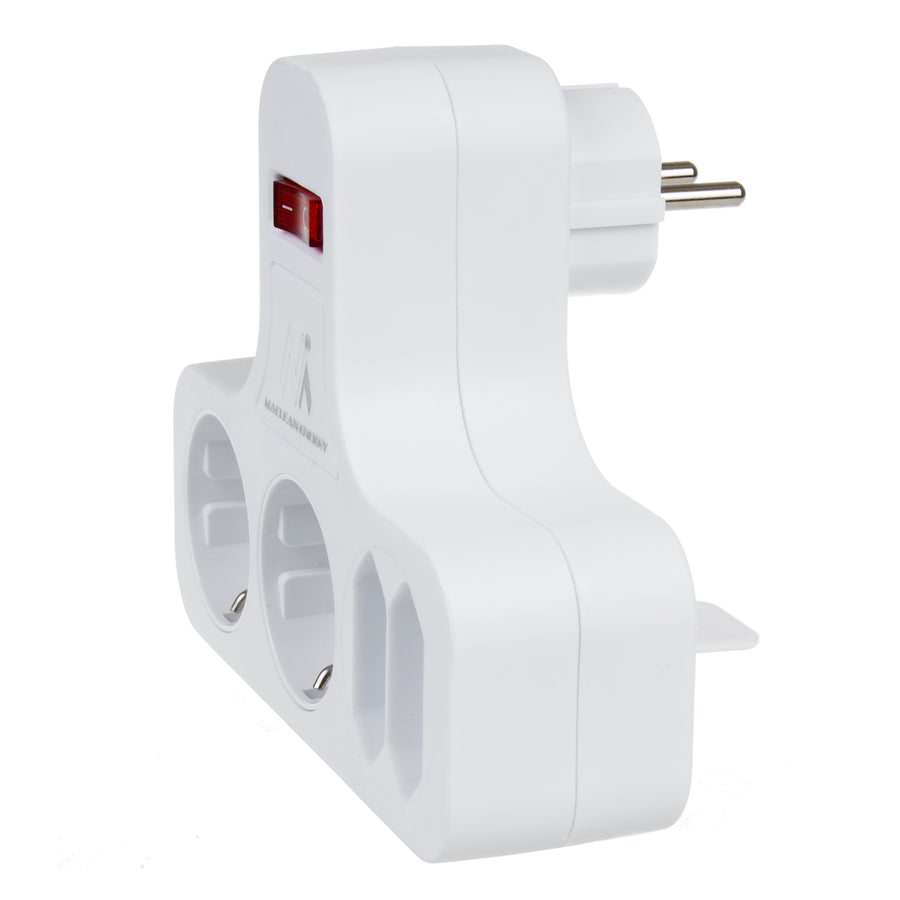 Maclean MCE224 Stopcontact Viervoudig met aan/uit schakelaar Stabilisatievoet Schuko type, 2x2.5A, 2x16A