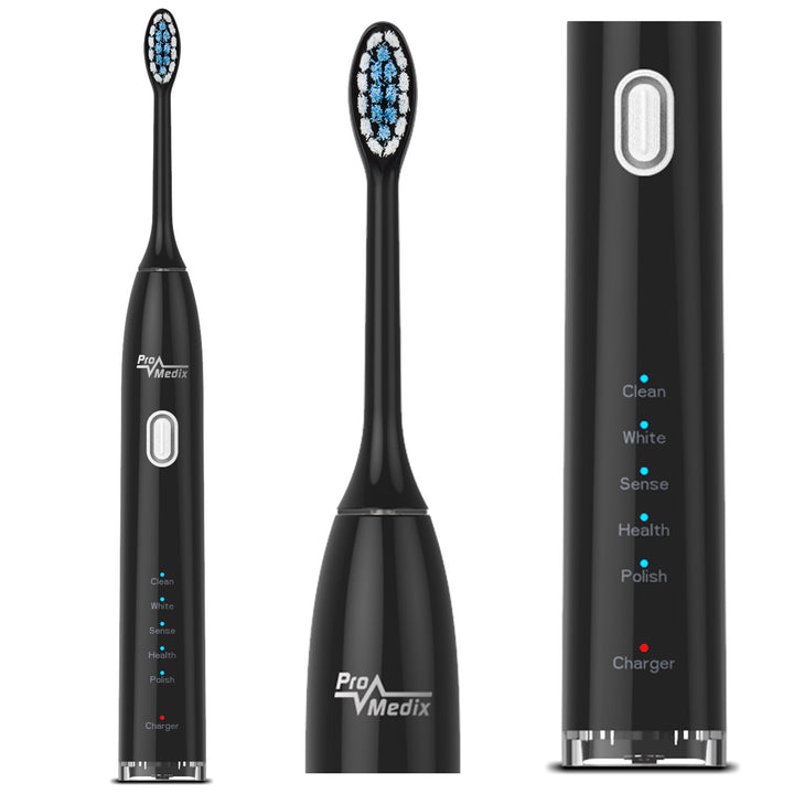 Maclean PR-740B Brosse à dents électrique avec étui de voyage – 5 modes, 2 têtes de brosse, minuterie/chargement USB – Noir