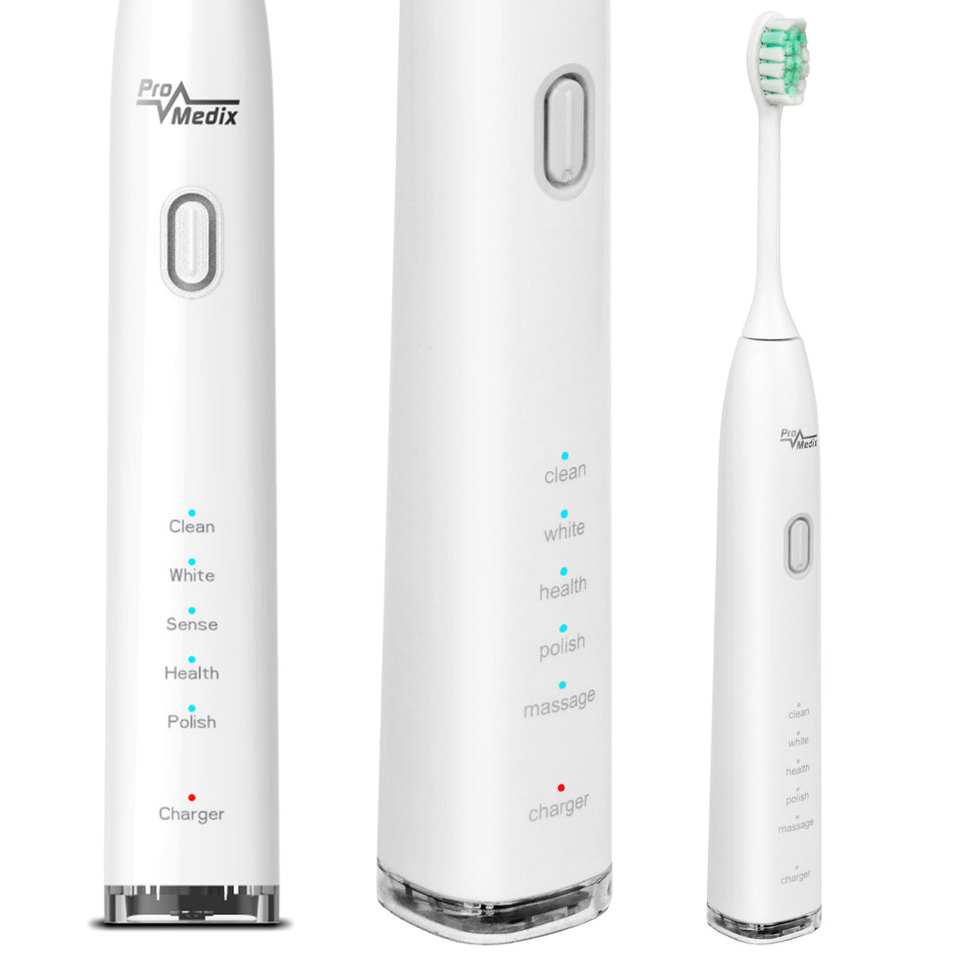 Maclean PR-740 W Brosse à dents électrique avec étui de voyage – 5 modes, 2 têtes de brosse, minuterie/chargement USB – Blanc