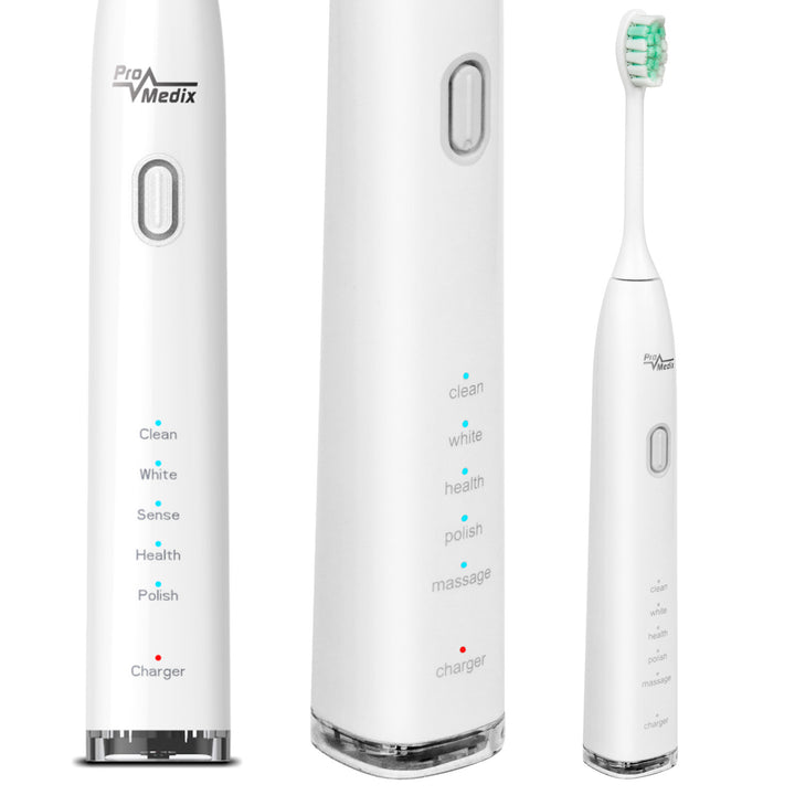 Maclean PR-740 W Brosse à dents électrique avec étui de voyage – 5 modes, 2 têtes de brosse, minuterie/chargement USB – Blanc