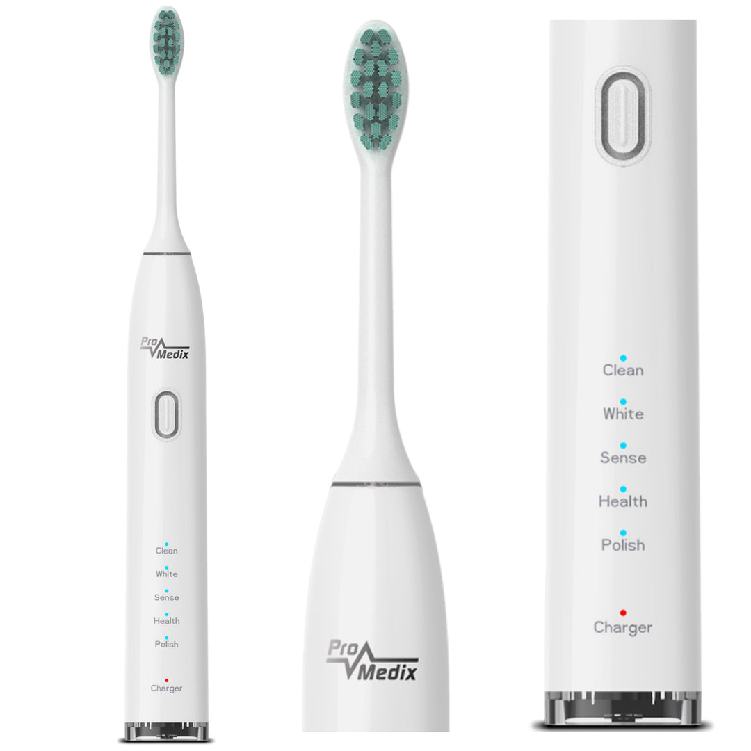 Maclean PR-740 W Brosse à dents électrique avec étui de voyage – 5 modes, 2 têtes de brosse, minuterie/chargement USB – Blanc