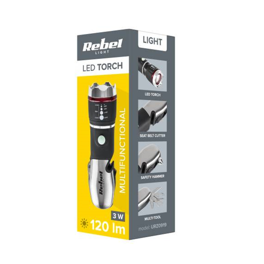 Multifunctionele zaklamp Rebel Light URZ0919 voorzien van een aantal handige tools