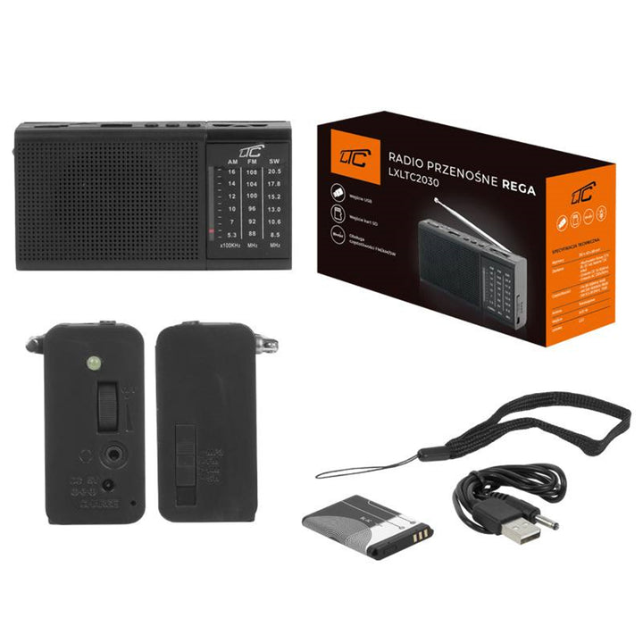 LTC REGA DRAAGBARE RADIO MET USB, TF, AUX, MINI LED-ZAKLAMP EN BL-5C BATTERIJ, ZWART