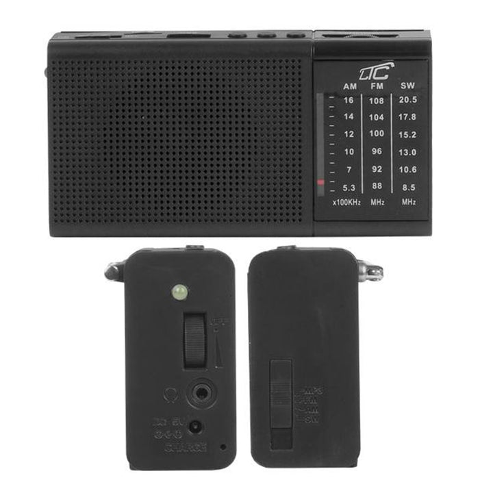 LTC REGA DRAAGBARE RADIO MET USB, TF, AUX, MINI LED-ZAKLAMP EN BL-5C BATTERIJ, ZWART