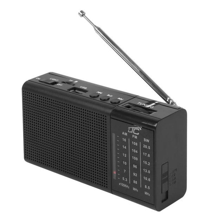 LTC REGA DRAAGBARE RADIO MET USB, TF, AUX, MINI LED-ZAKLAMP EN BL-5C BATTERIJ, ZWART