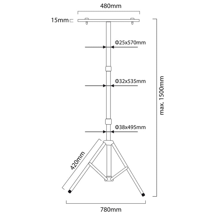 Maclean MCE583 statief voor schijnwerpers bouwspot werklamp schijnwerper statief bouwspot statief telescoop 62-150cm