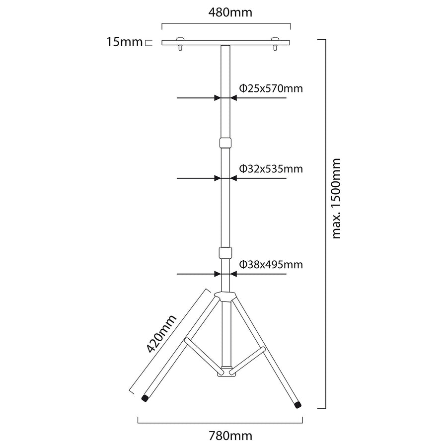 Maclean MCE583 statief voor schijnwerpers bouwspot werklamp schijnwerper statief bouwspot statief telescoop 62-150cm