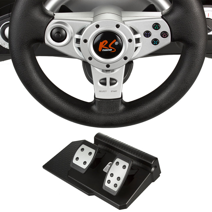 Volant de course de jeu NanoRS RS700 Plage de direction de 270° Levier de vitesses Vibration de la pédale d'accélérateur et de frein Volant 8 en 1 Compatible avec PS4 / PS3 / Xbox ONE / PC (X-Input / D-Input) / Android