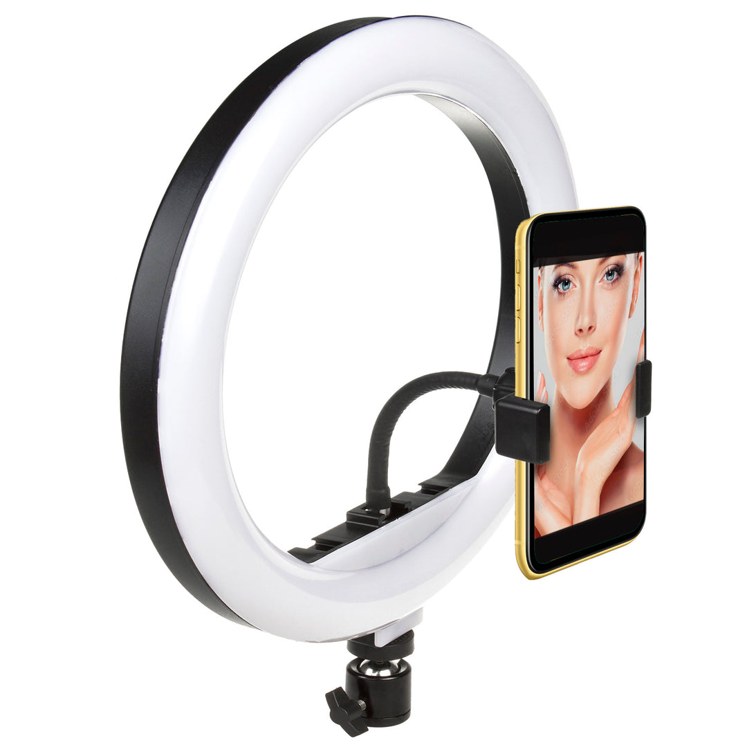 10 "12W LED-ringlicht met statief en Bluetooth-trigger 3 kleuren 10 helderheidsniveaus 10% -100% Instelbare helderheid 160 LED-verlichtingslamp voor smartphonehouder