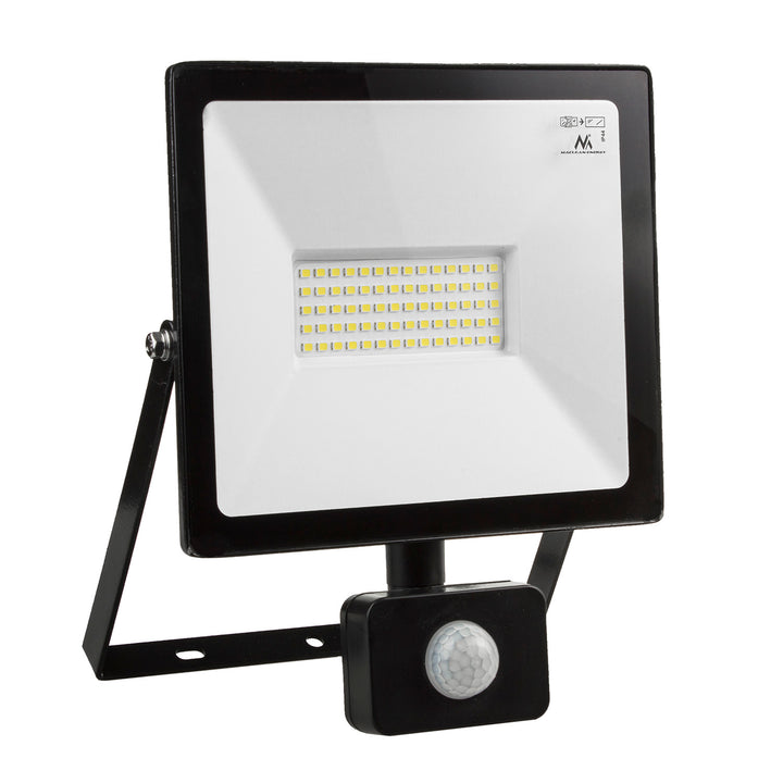 Maclean MCE650 LED-schijnwerper met PIR-bewegingssensor 50 W 4000 lumen Buitenverlichting IP44 Spatwaterdicht (50 W Neutraal wit 4000 K) [Energieklasse F]