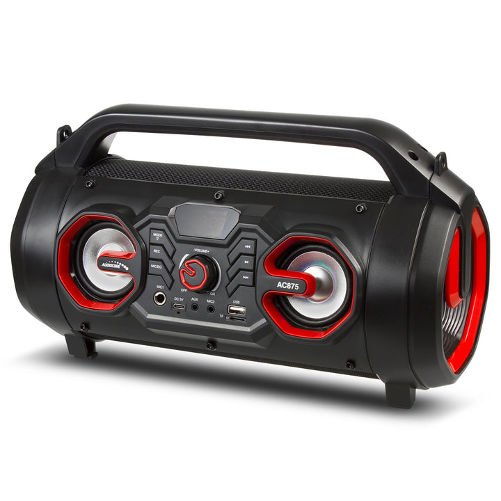 Audiocore AC875 Bazooka Enceinte Bluetooth portable Boombox 30W (20W+5Wx2) IPX4 Résistant aux éclaboussures / Radio / microSD / Aux-In / USB / Éclairage / Port microphone / Télécommande