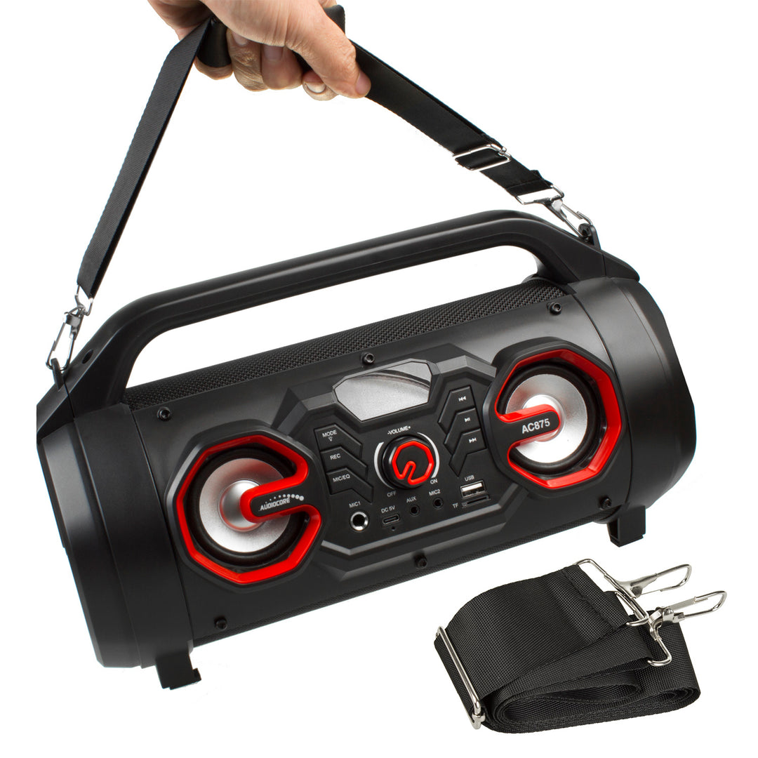 Audiocore AC875 Bazooka Enceinte Bluetooth portable Boombox 30W (20W+5Wx2) IPX4 Résistant aux éclaboussures / Radio / microSD / Aux-In / USB / Éclairage / Port microphone / Télécommande