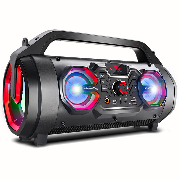 Audiocore AC875 Bazooka Enceinte Bluetooth portable Boombox 30W (20W+5Wx2) IPX4 Résistant aux éclaboussures / Radio / microSD / Aux-In / USB / Éclairage / Port microphone / Télécommande