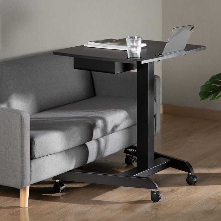 Maclean - Bureau d'ordinateur portable réglable en hauteur avec roulettes et bureau assis-debout à tiroir - réglable en hauteur jusqu'à 113 cm maximum et 8 kg maximum (Noir)