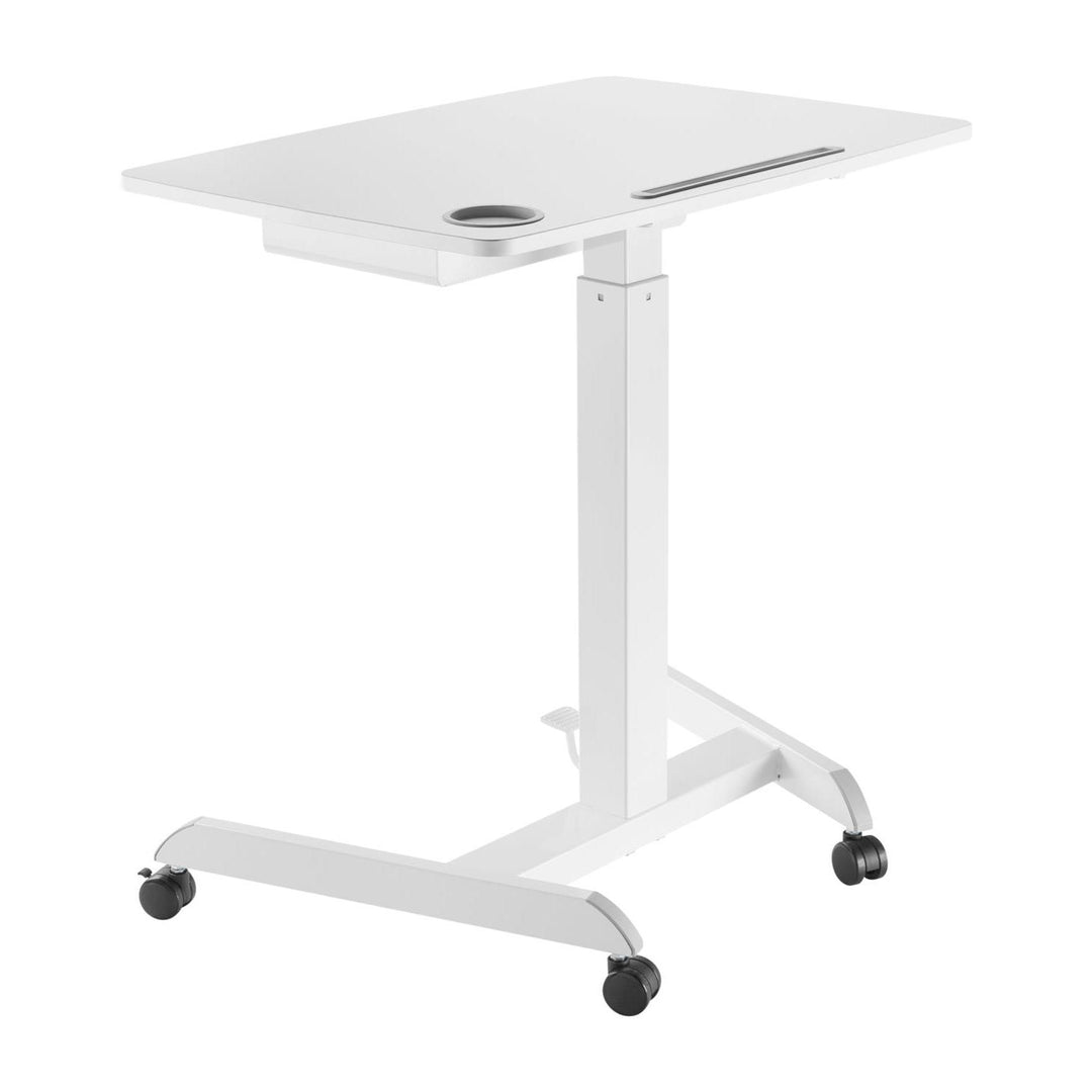 Maclean MC-903 W In hoogte verstelbare laptoptafel met wielen en een lade zit-sta-bureau in hoogte verstelbaar tot max. 113 cm max. 8 kg (wit)