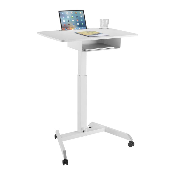 Maclean MC-903 W In hoogte verstelbare laptoptafel met wielen en een lade zit-sta-bureau in hoogte verstelbaar tot max. 113 cm max. 8 kg (wit)