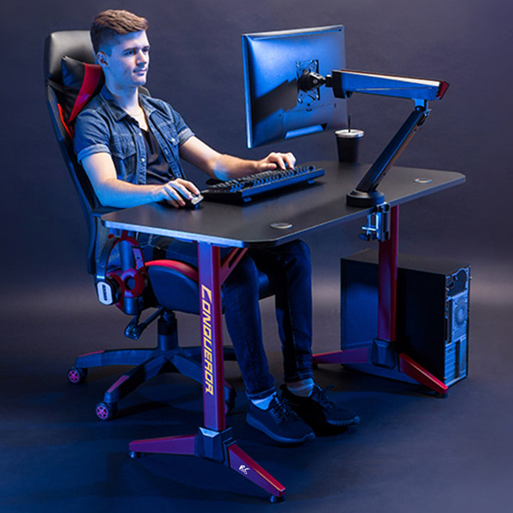 NanoRS - Bureau de jeu 100kg max | 750 mm de haut | Rétroéclairage LED RVB - Noir et Rouge