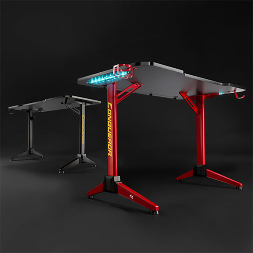 NanoRS - Bureau de jeu 100kg max | 750 mm de haut | Rétroéclairage LED RVB - Noir et Rouge