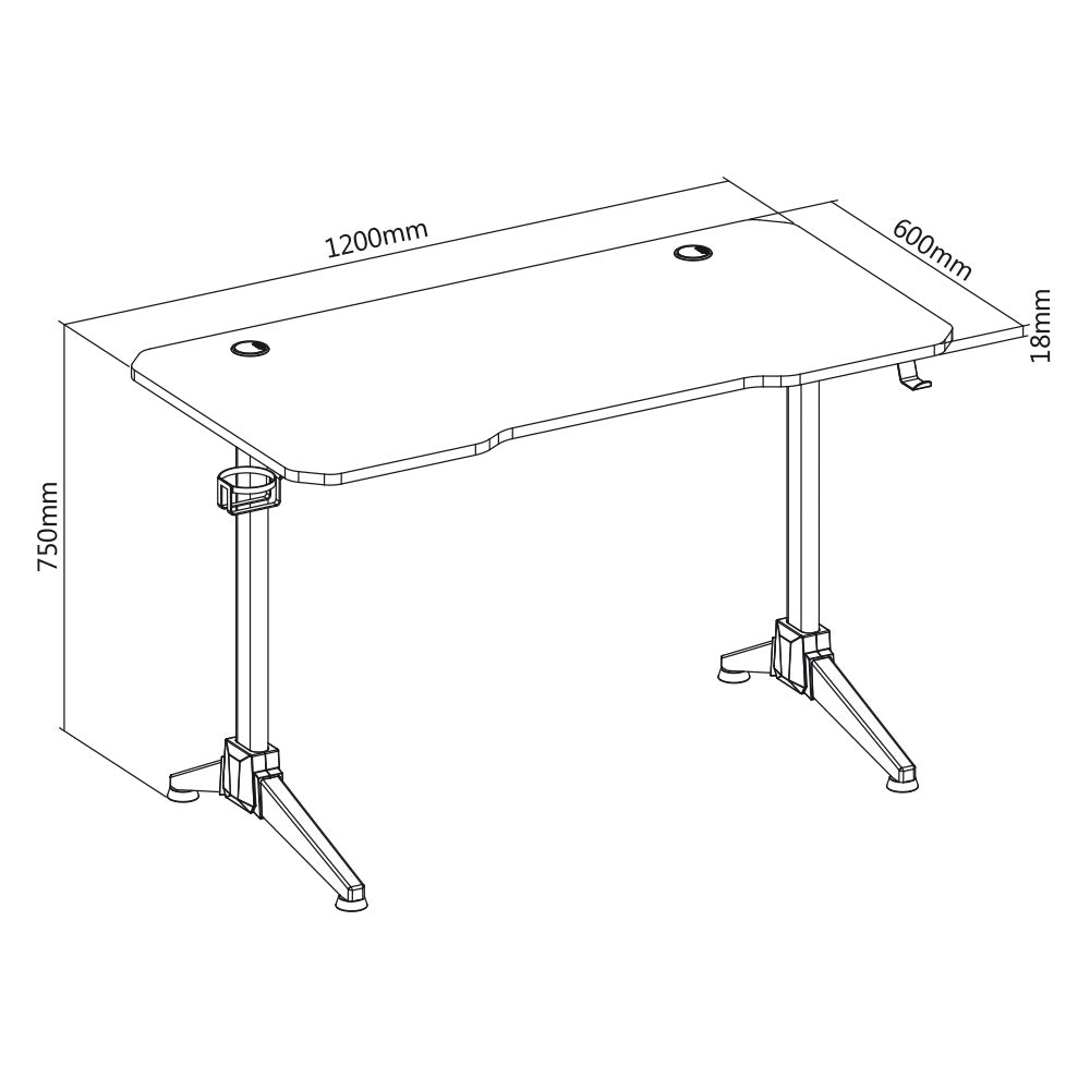 NanoRS - Bureau de jeu 100kg max | 750 mm de haut | Rétroéclairage LED RVB - Noir et Rouge