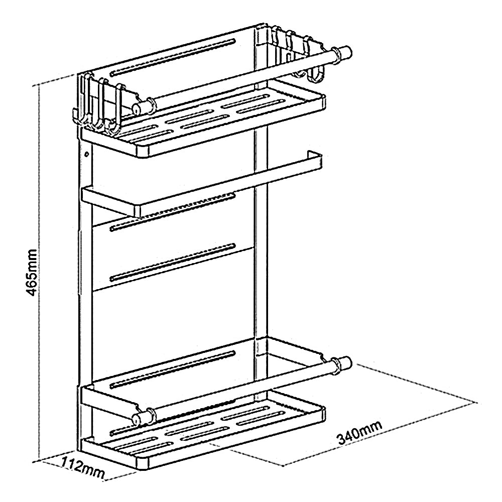 Maclean MC-910 Support magnétique pour réfrigérateur, support pour machine à laver avec porte-rouleau et 6 crochets amovibles Support suspendu, porte-serviettes en papier jusqu'à 12 kg Noir