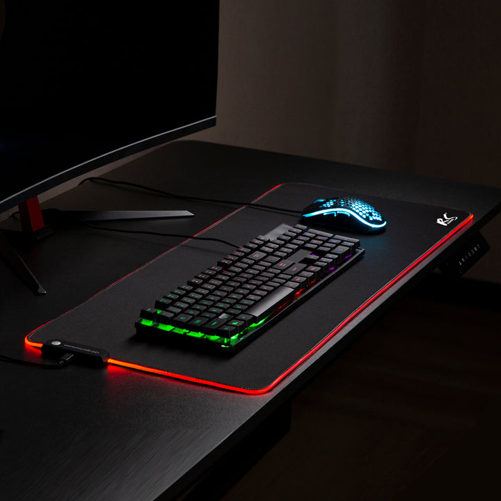 MACLEAN - Tapis de souris et clavier gaming XXL 80x30cm avec éclairage LED RGB et fond en caoutchouc antidérapant