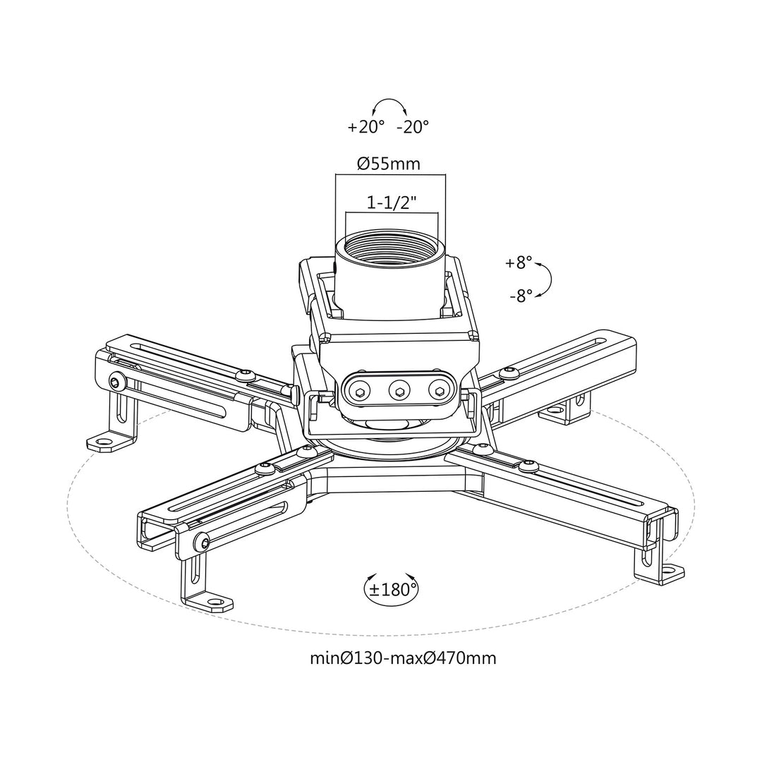 Macelean MC-913 Support universel pour projecteur Vidéoprojecteur Support plafond +/- 15° inclinable 360° rotatif jusqu'à 35kg