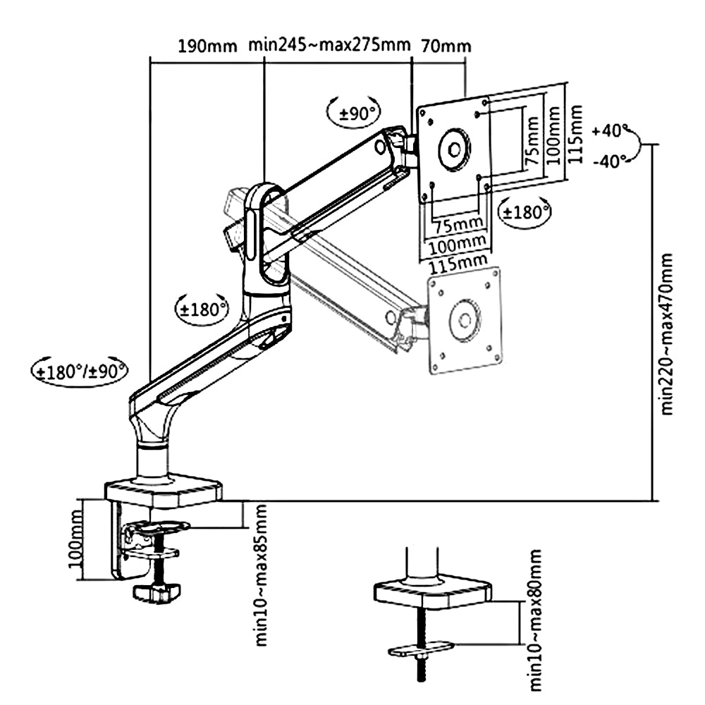V7 Monitorarm Met Touchscreen-functie – Voor Schermen Tot 81 Cm (32 Inch), 8 Kg Draagkracht, 360° Kantelbaar En Draaibaar, Zilver – Met Geïntegreerd Kabelmanagement
