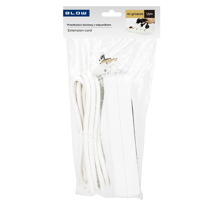 Verlengkabel met 4 geaarde contactdozen met schakelaar 1,5m wit PR-470wsp 3x1,5mm Blow