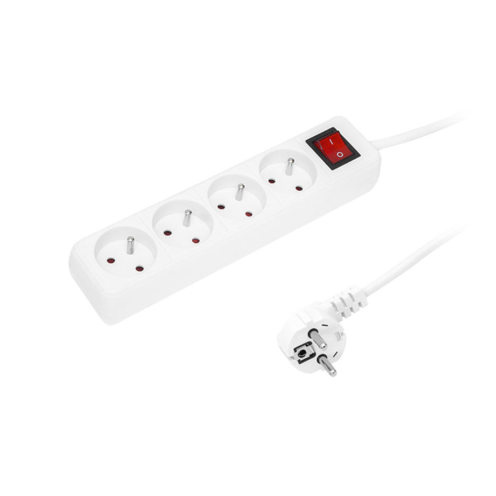 Verlengkabel met 4 geaarde contactdozen met schakelaar 1,5m wit PR-470wsp 3x1,5mm Blow