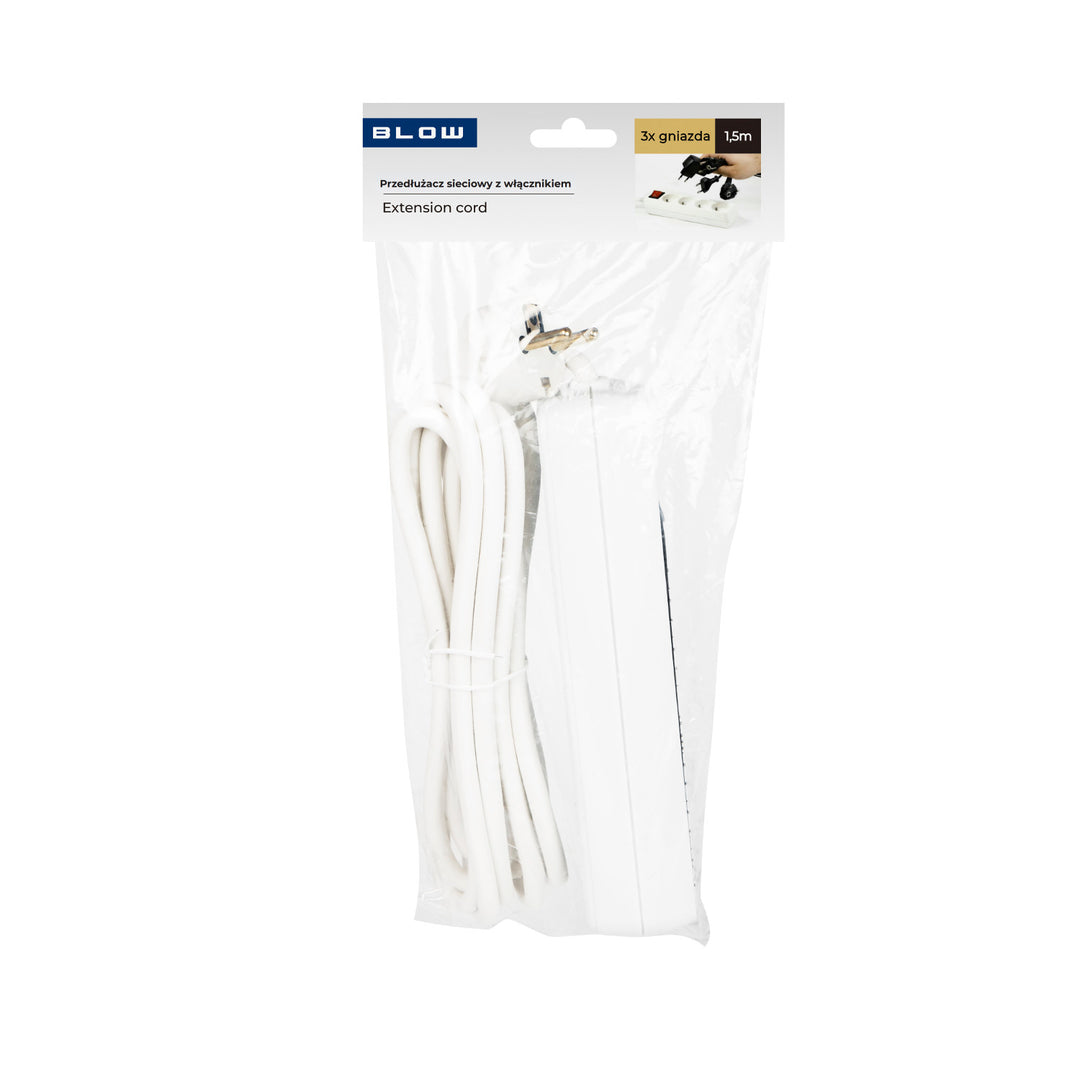 Verlengkabel voor 3 stopcontacten met schakelaar 1,5m wit PR-370wsp 3x1,5mm Blow