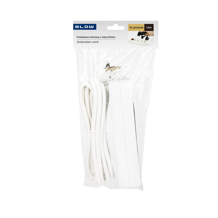 Verlengkabel voor 3 stopcontacten met schakelaar 1,5m wit PR-370wsp 3x1,5mm Blow