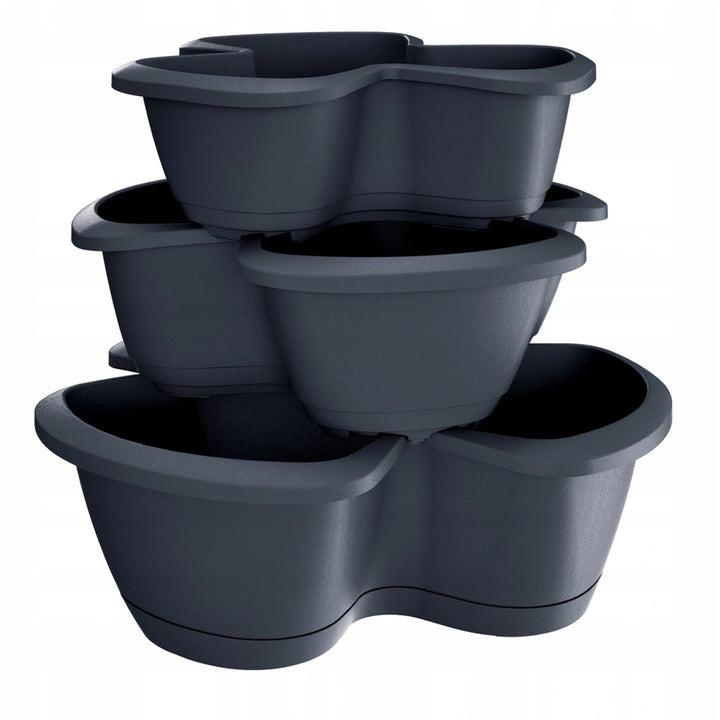 Respana Trio 3-Compartiment Plantenpot Pillar Pot Bloempot Plantentoren Stapelbaar 3 niveaus - Donker Grijs