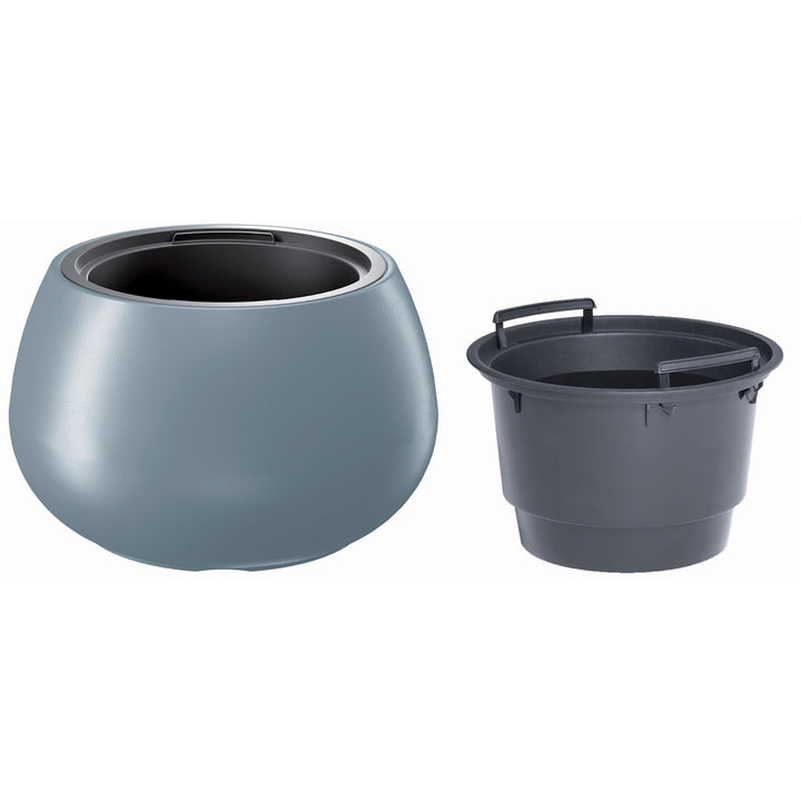 Pot de fleurs Heos 2 en 1 avec pot décoratif résistant aux intempéries pour intérieur et extérieur rond en plastique (Ø 370 mm, gris)