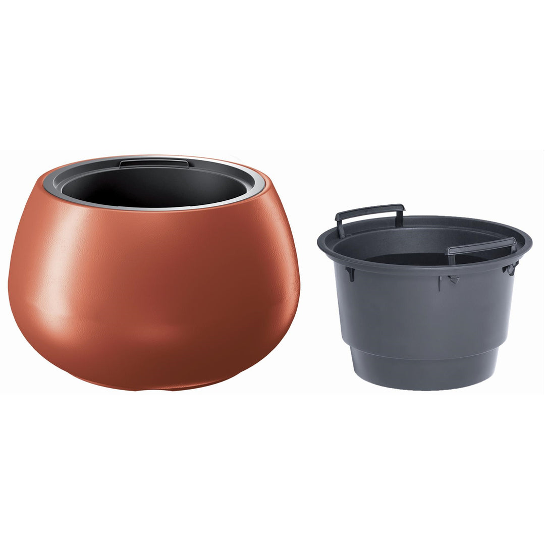 Pot de fleurs Heos 2 en 1 avec pot décoratif résistant aux intempéries pour intérieur et extérieur rond en plastique (Ø 370 mm, cuivre)