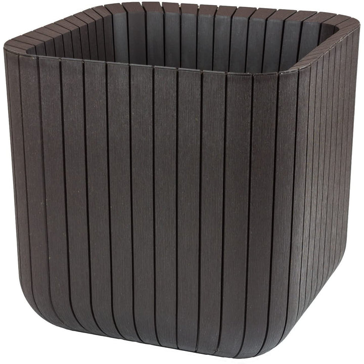 Schade- en weerbestendige Keter bloempot Cube Wood Plantenbak S antraciet