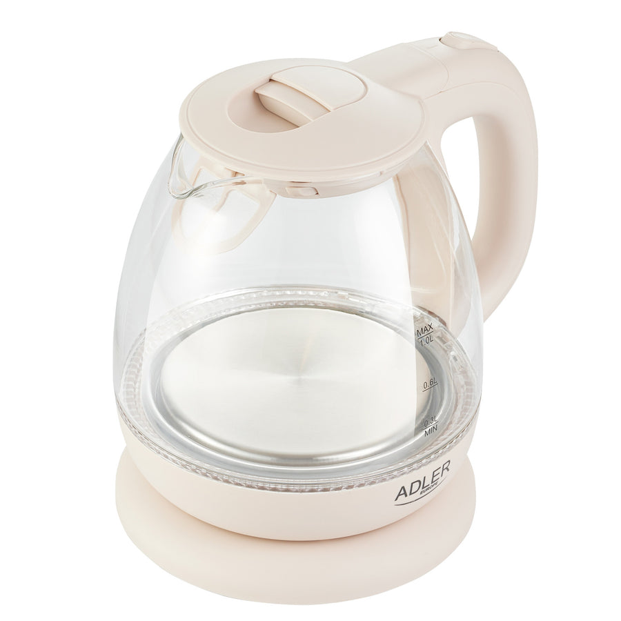Adler AD 1283C Glazen waterkoker 1,0L draaibare voet, platte bodem