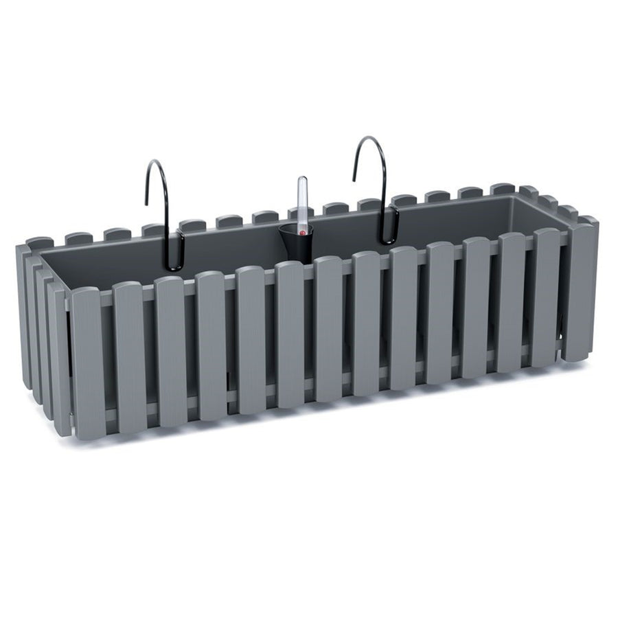 Boardee Fencycase balkonbak met ophanging en irrigatiesysteem bloembak bloempot met haak plantenbak 58cm grijs