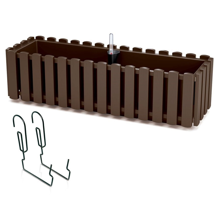Boardee Fencycase balkonbak met ophanging en irrigatiesysteem bloembak bloempot met haak plantenbak 58cm bruin