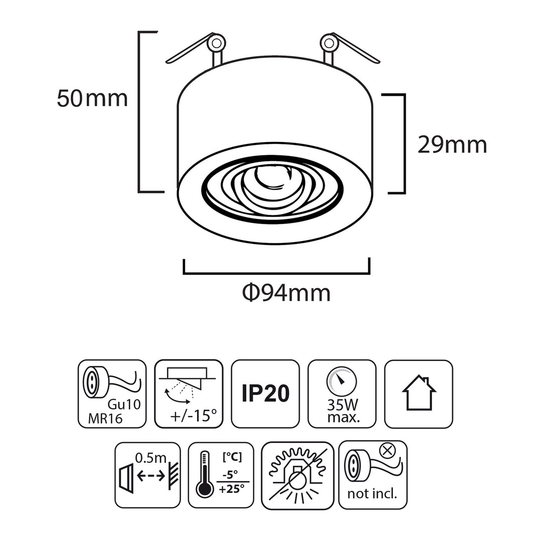 Maclean MCE462B Cadre encastré GU10 Spot encastré Cadre Lampe encastrée Plafonnier Max. 35 W IP20 Rond Noir