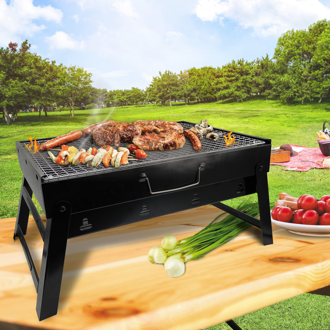 Maestro BBQ Grill MR1010 Koffergrill met rooster, houtskoolgrill, reisgrill, tafelgrill, campinggrill, draagbaar, opvouwbaar
