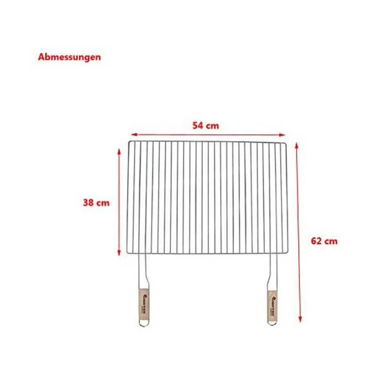 Grillrooster 54x38cm met 2 houten handvatten, grillrooster van verchroomd staal Vervangingsrooster voor grillopzetstuk