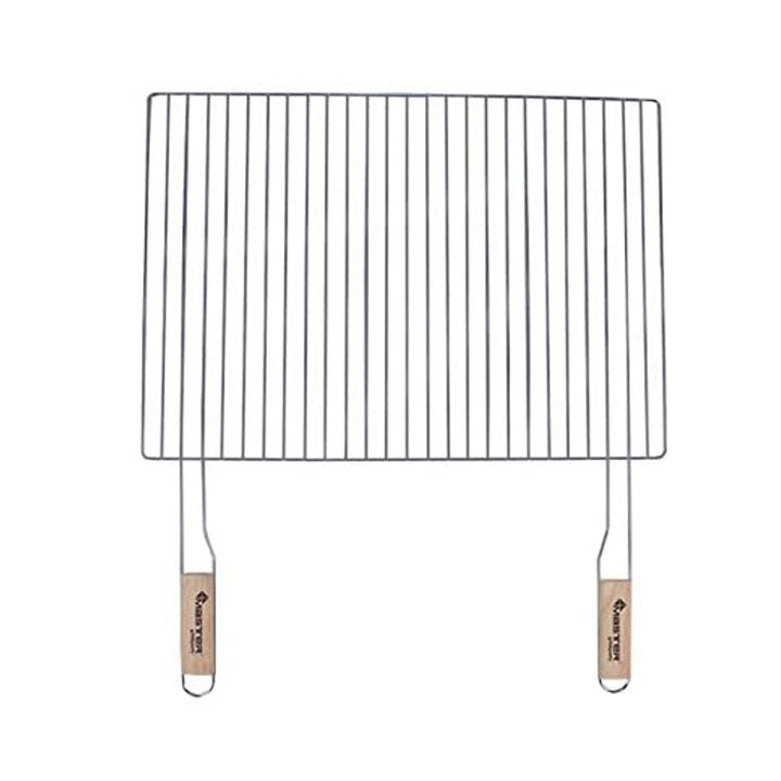 Grillrooster 54x38cm met 2 houten handvatten, grillrooster van verchroomd staal Vervangingsrooster voor grillopzetstuk