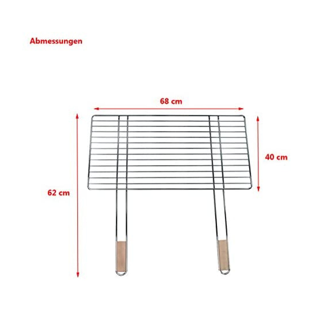 Grillrooster 68x40cm met 2 houten handvatten, verchroomd staal Grillrooster Grillopzet vervangend rooster