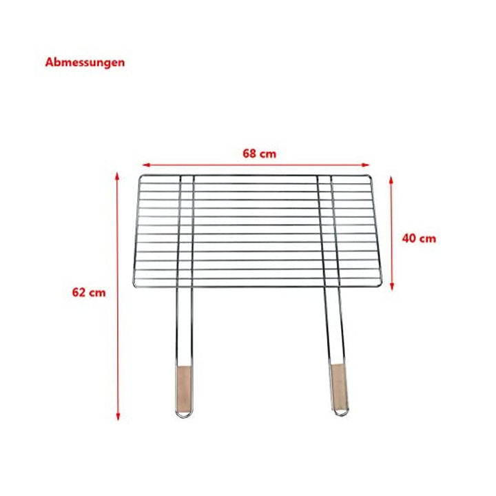 Grillrooster 68x40cm met 2 houten handvatten, verchroomd staal Grillrooster Grillopzet vervangend rooster